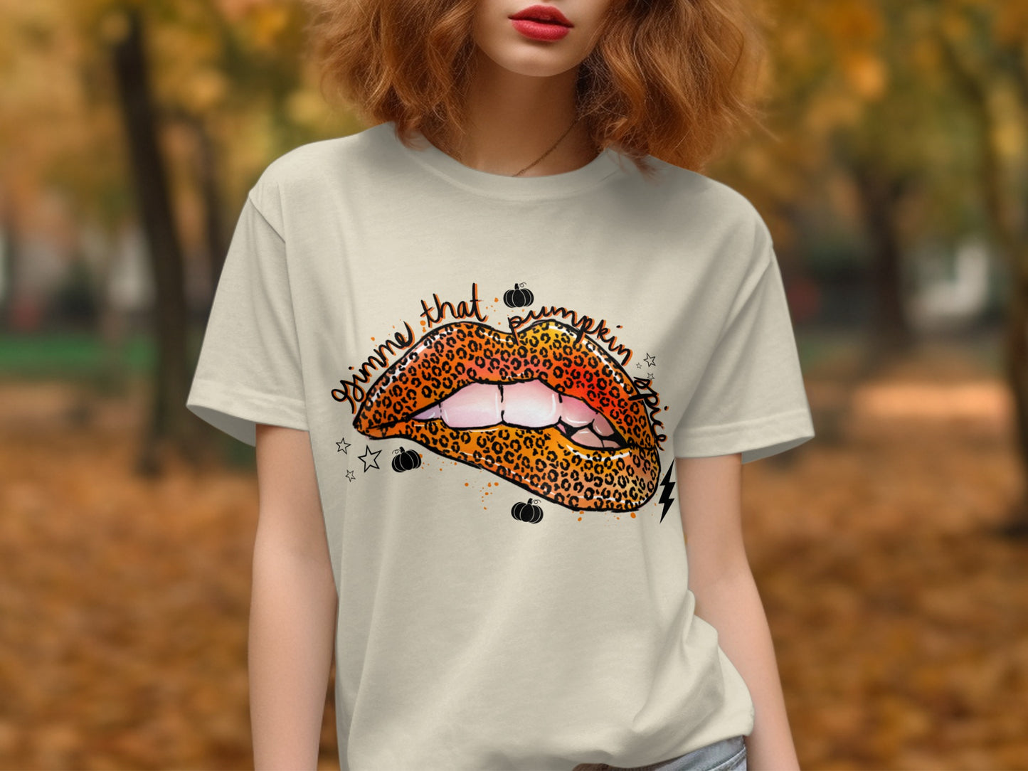 Gimme That Pumpkin Babe Leopard Print Lips T-shirt product