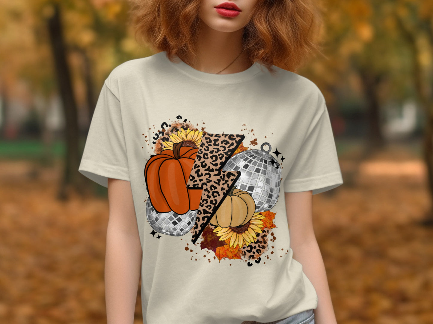 Pumpkin and Sunflower Print Graphic T-shirt product type