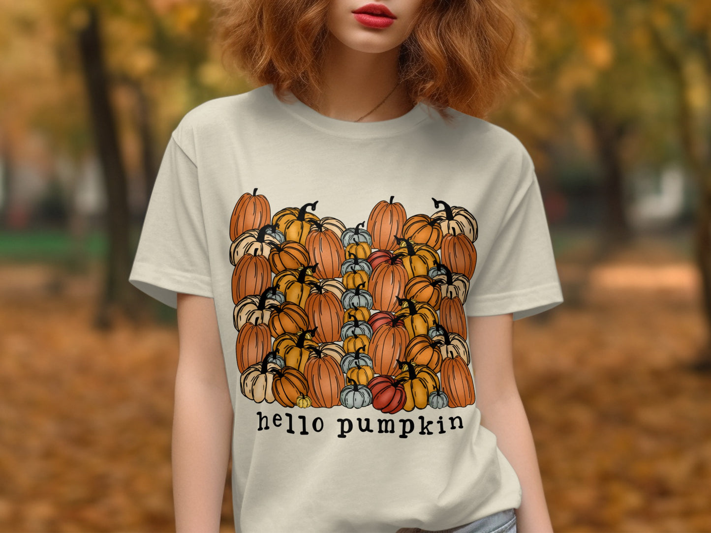 Hello Pumpkin Design T-shirt perfect for fall product type