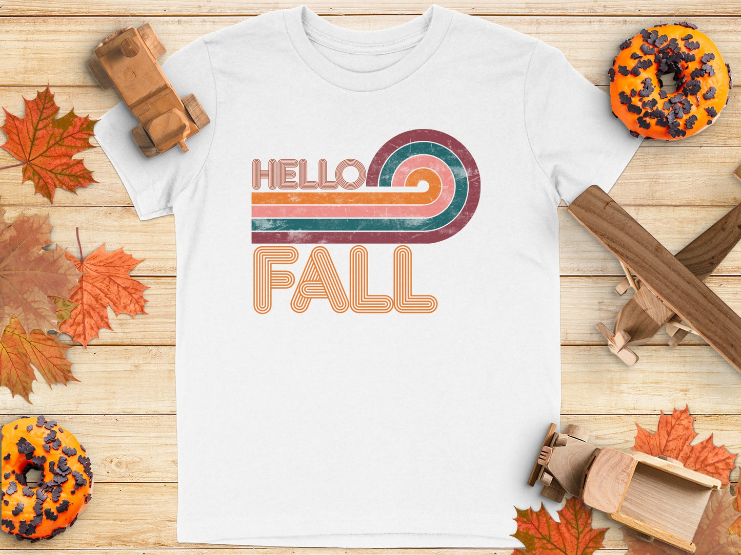 Retro Hello Fall Graphic Tee Autumn Top Shirt product type