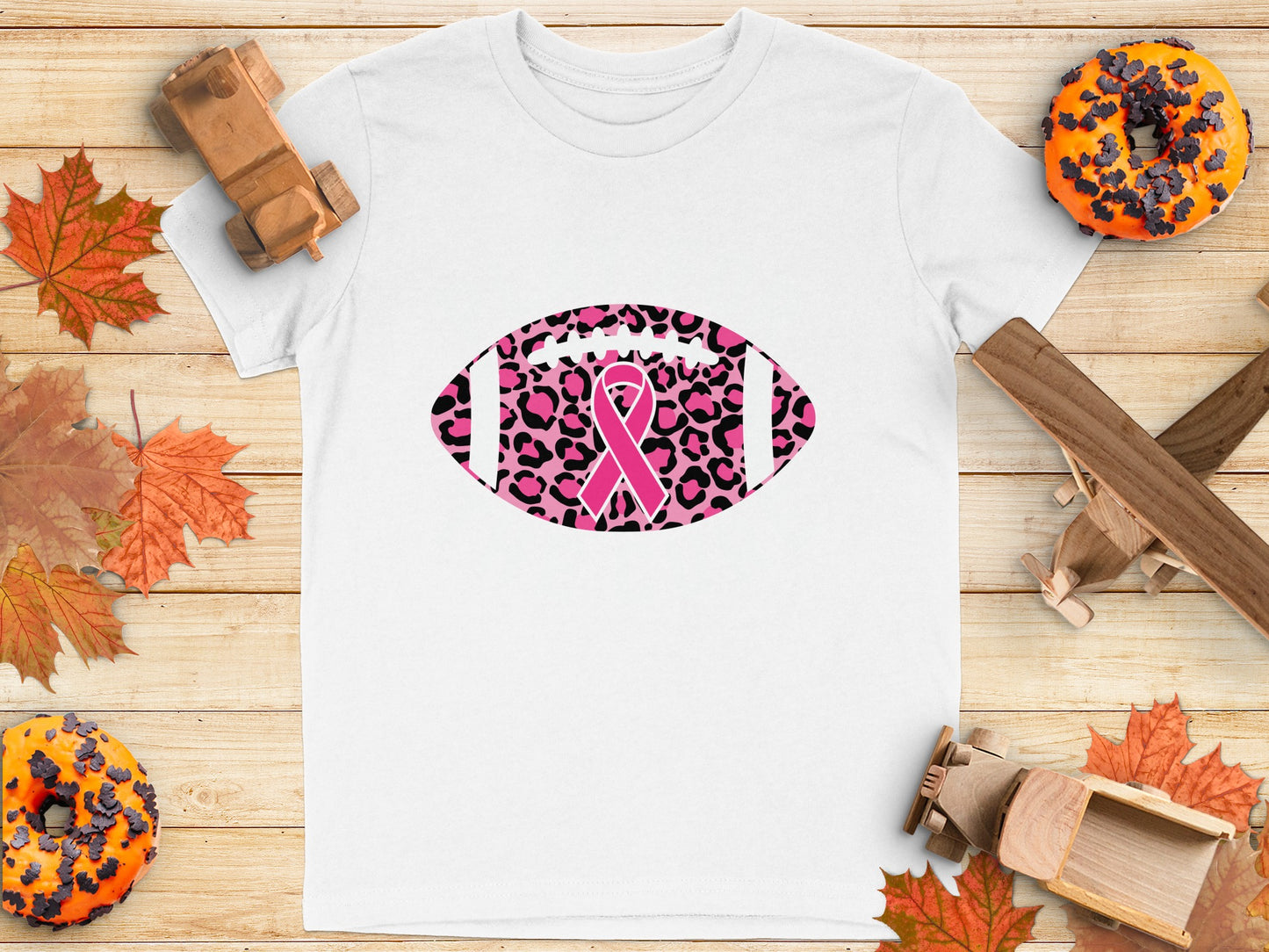 Pink Ribbon Leopard Football Graphic T-Shirt product