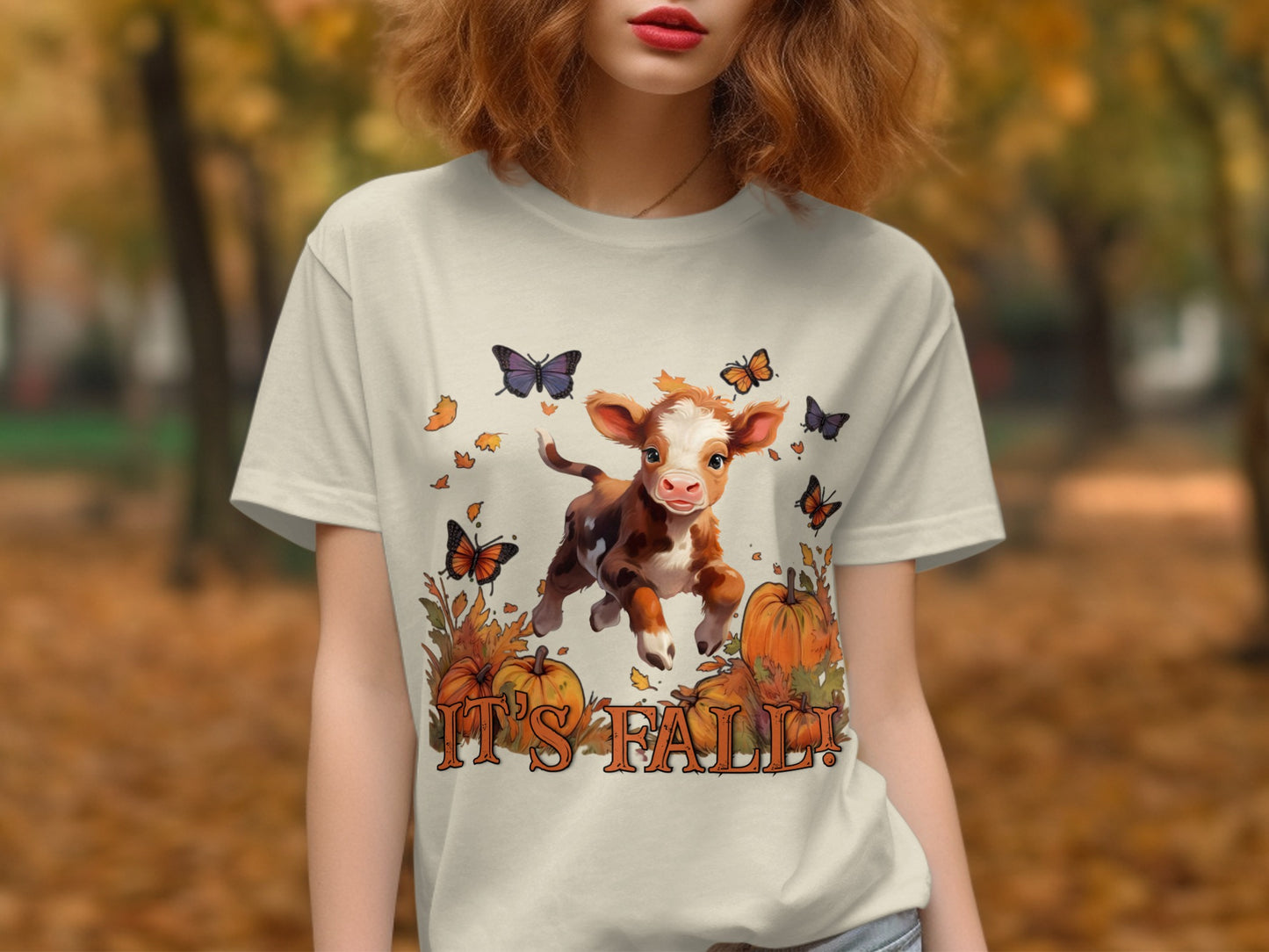 Cute Baby Cow and Butterflies Fall Season T-shirt product