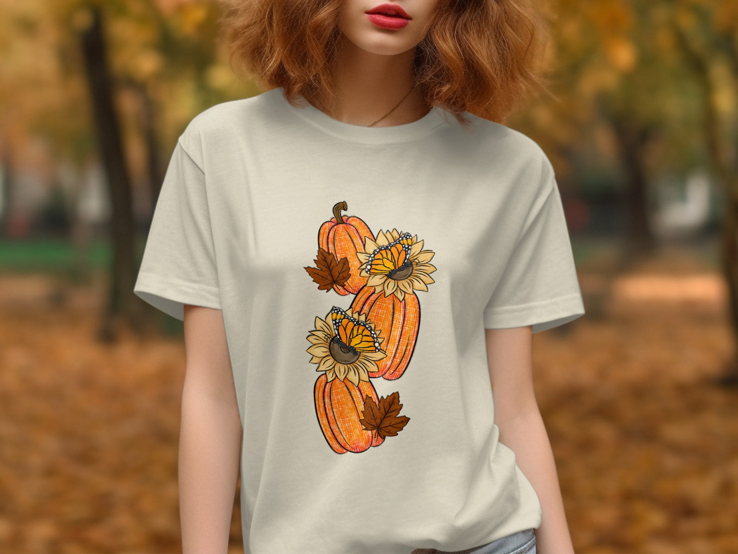 Autumn Pumpkin with Sunflowers and Leaves T-Shirt product