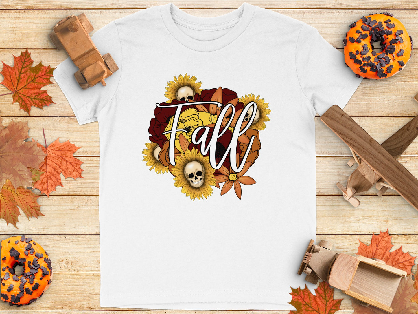 Fall Skull and Flowers Design T-shirt product type