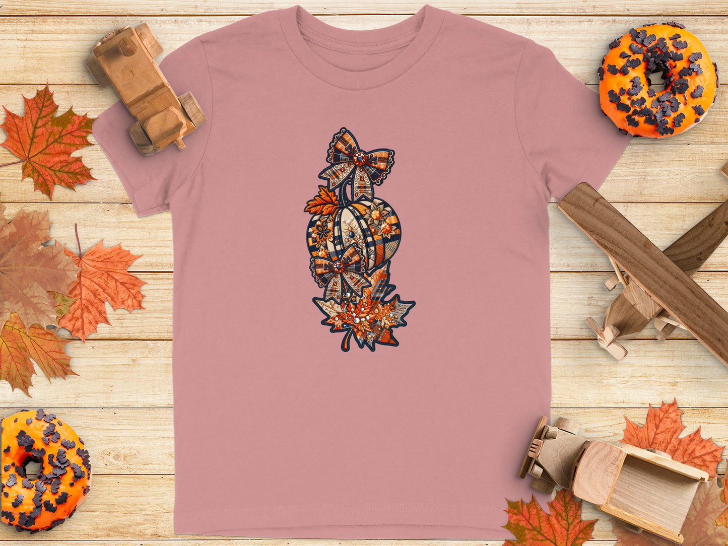 Fall Pumpkin and Leaves Design T-shirt product type