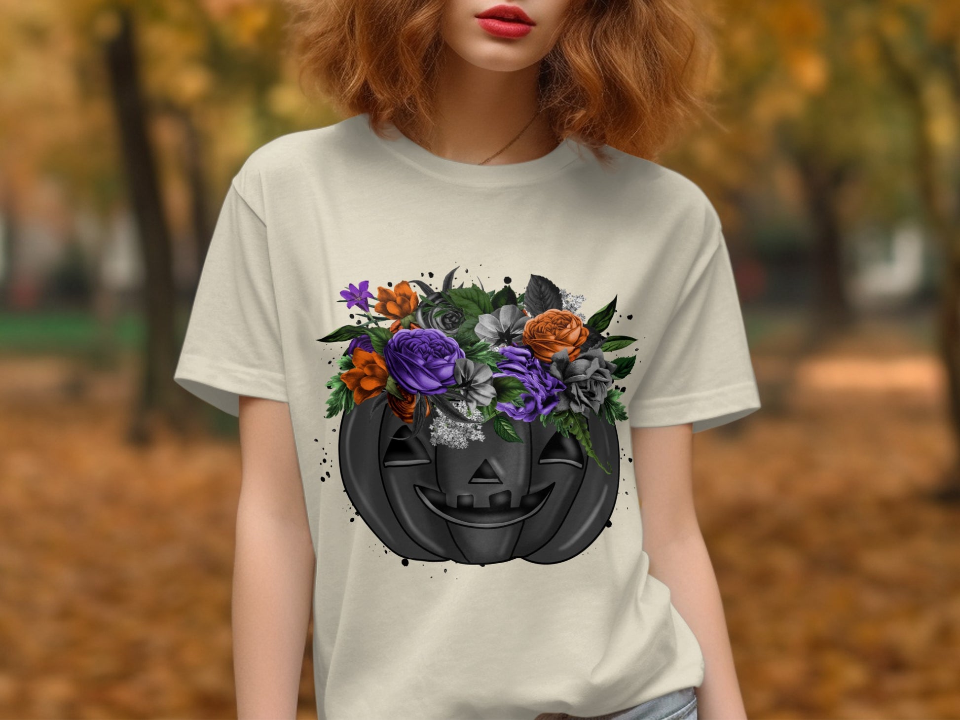 Halloween Floral Pumpkin Design T-shirt product type