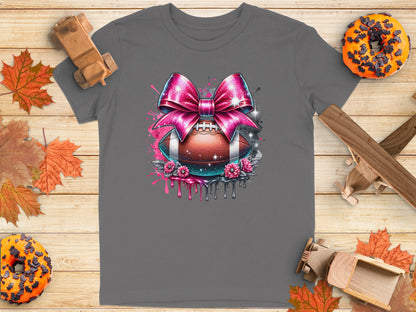 Pink Bow Football and Flowers Graphic T-shirt product