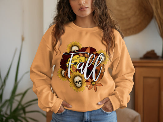 Fall Sunflower and Skull Design Graphic Sweatshirt product