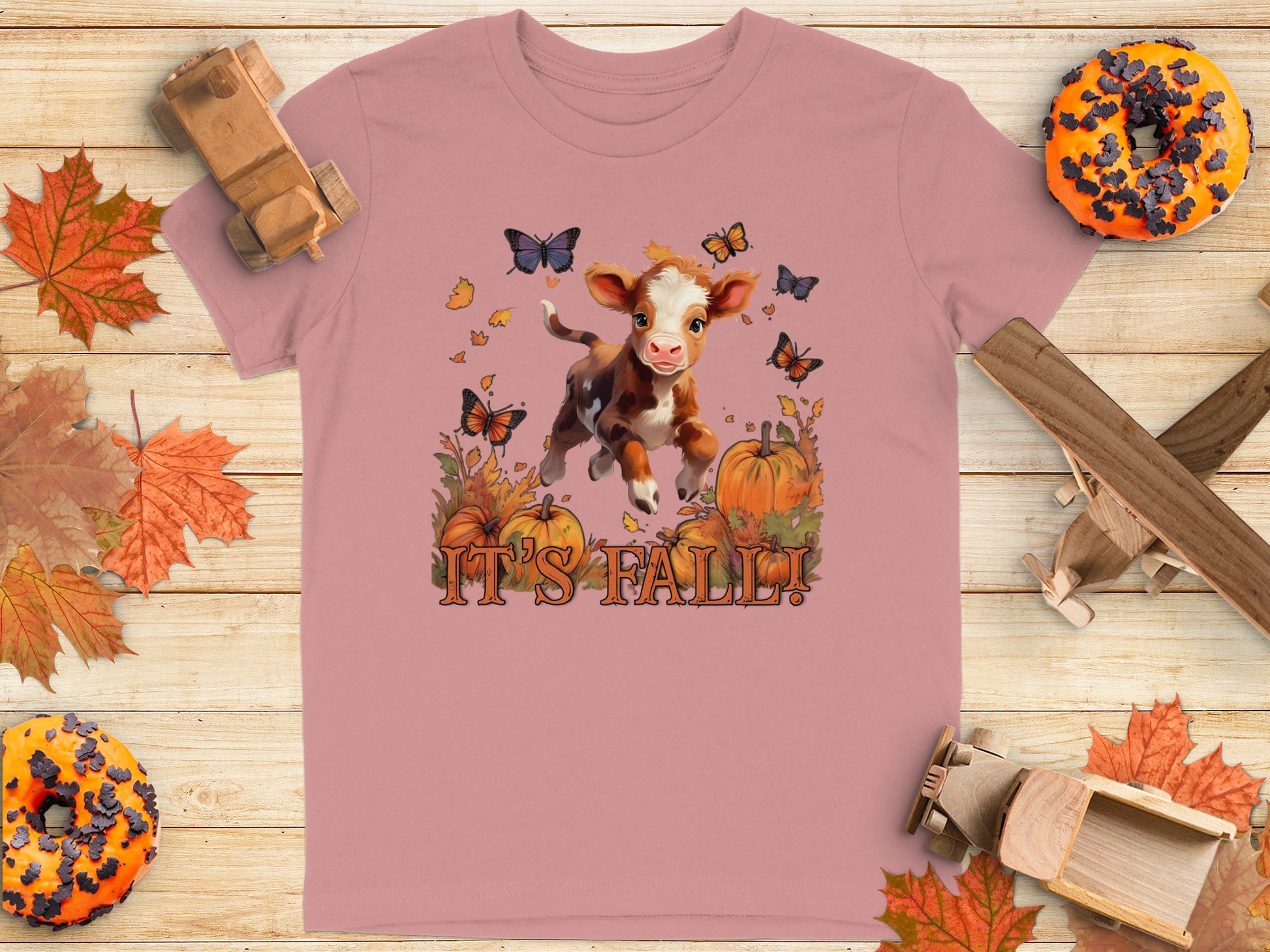 Adorable Fall Cow and Pumpkins Themed T-Shirt product