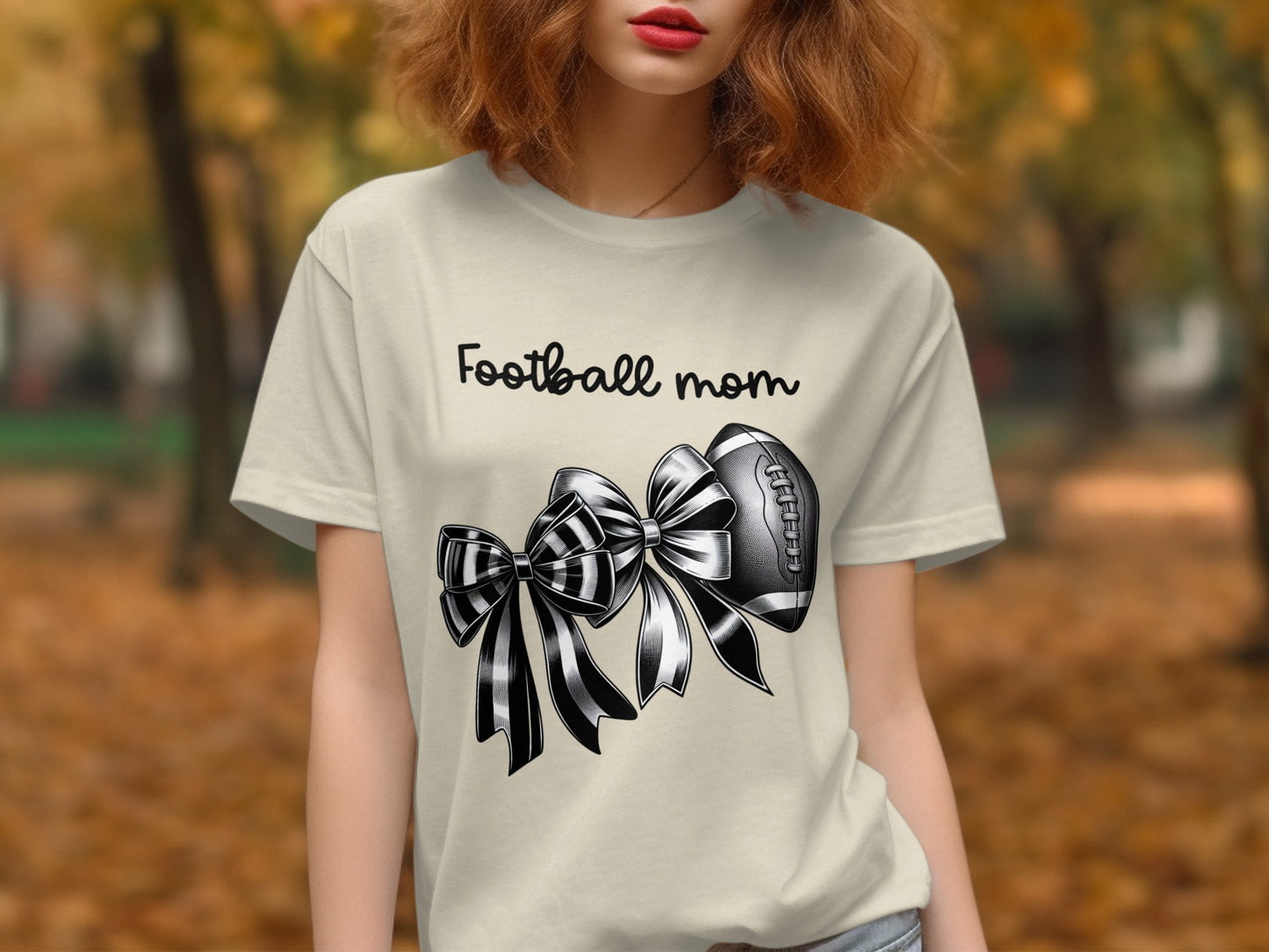 Football mom shirt with bow ribbon design shirt product