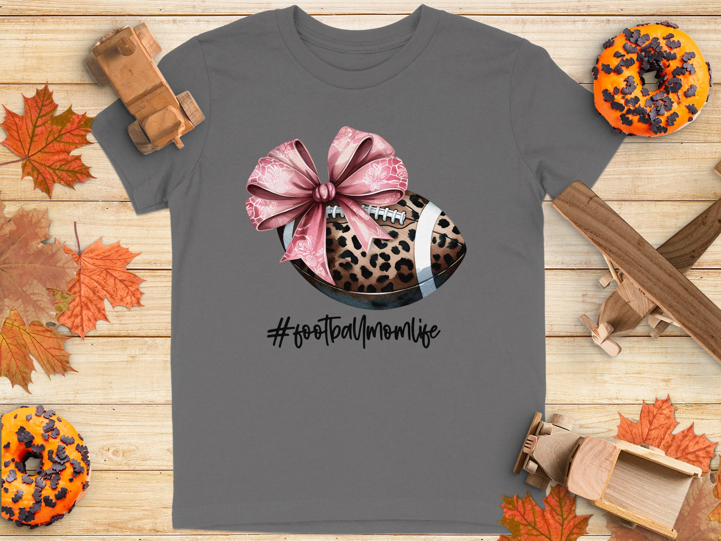 Leopard Print Football with Bow Graphic T-Shirt product