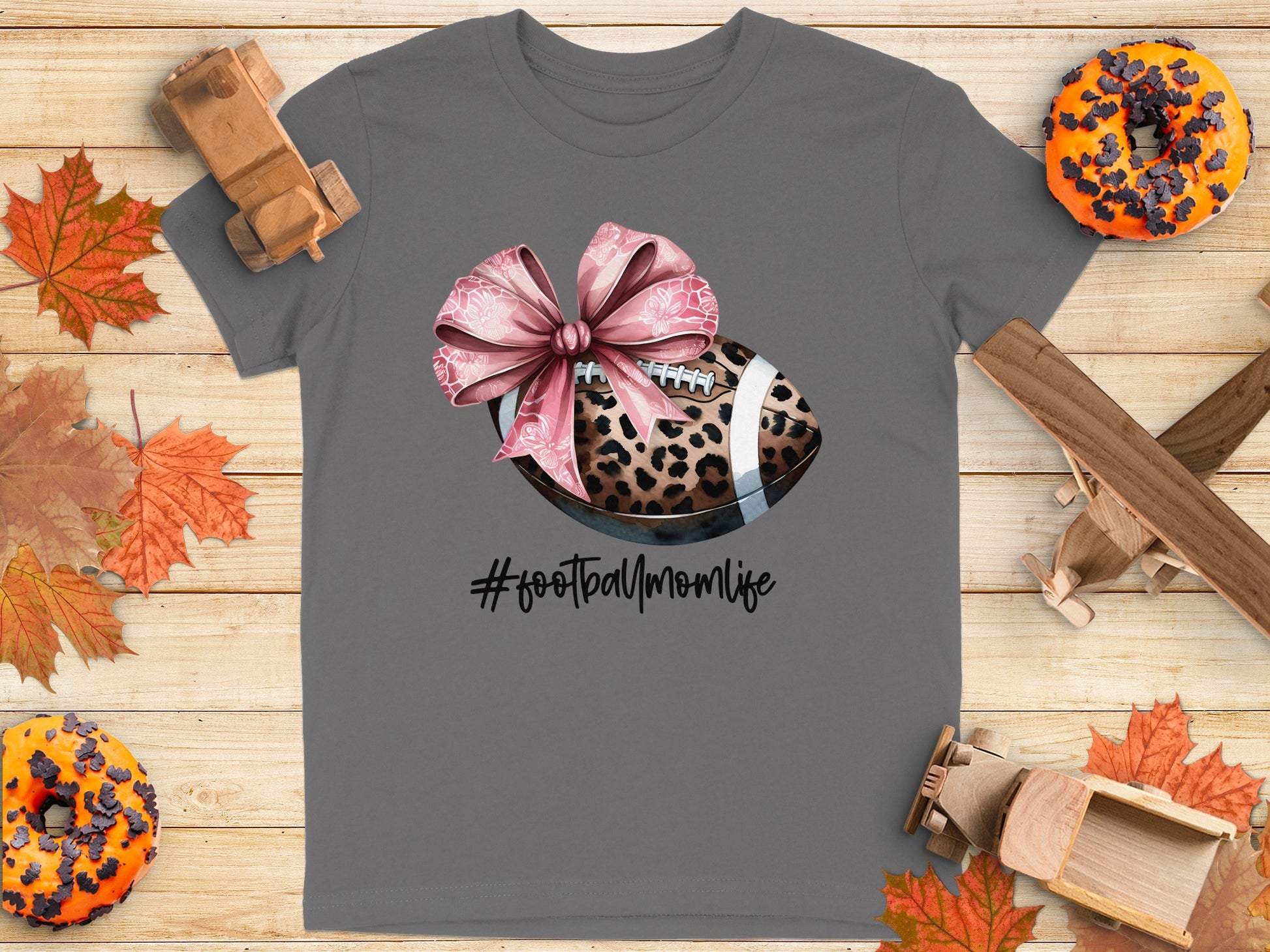 Leopard Print Football with Bow Graphic T-Shirt product