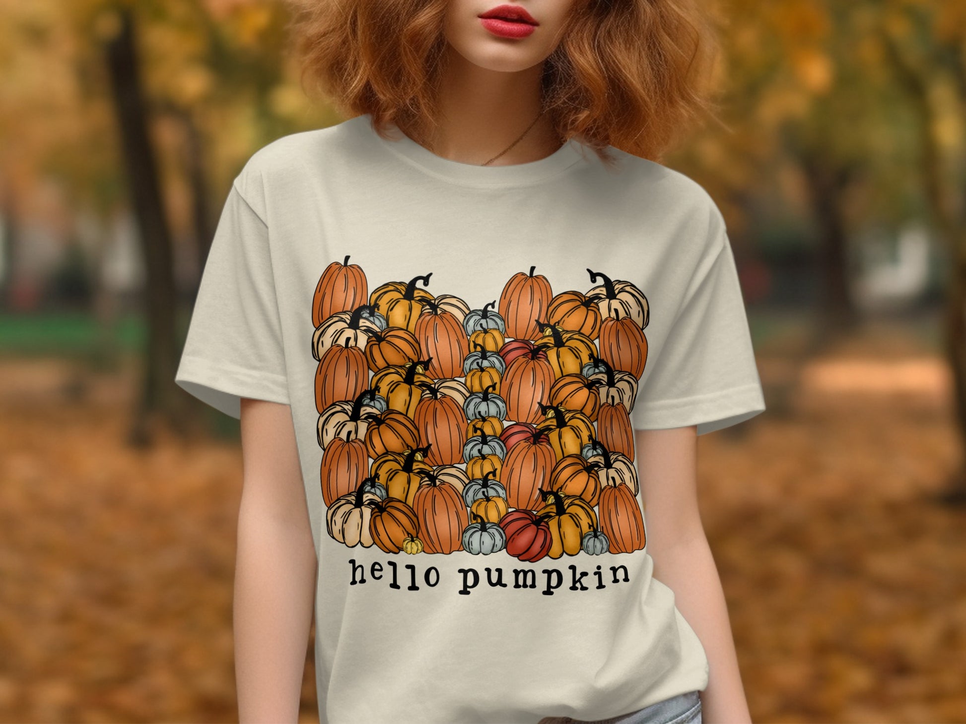 Hello Pumpkin Design T-shirt perfect for fall product type