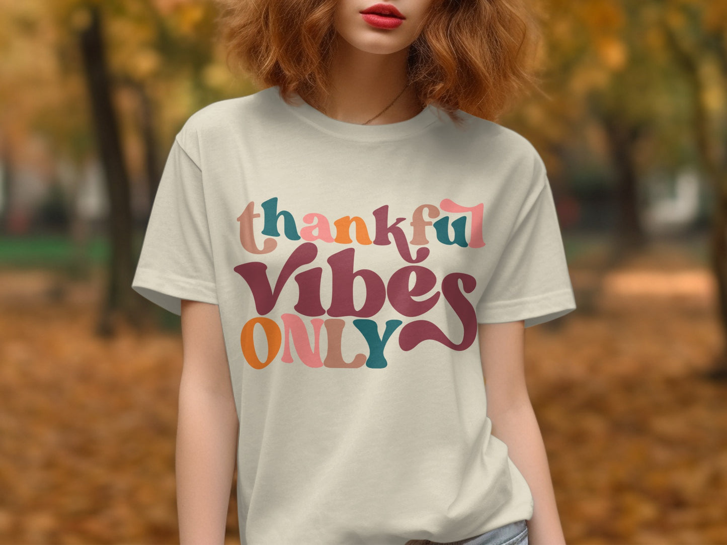 Thankful Vibes Only Artistic Graphic Printed Shirt product
