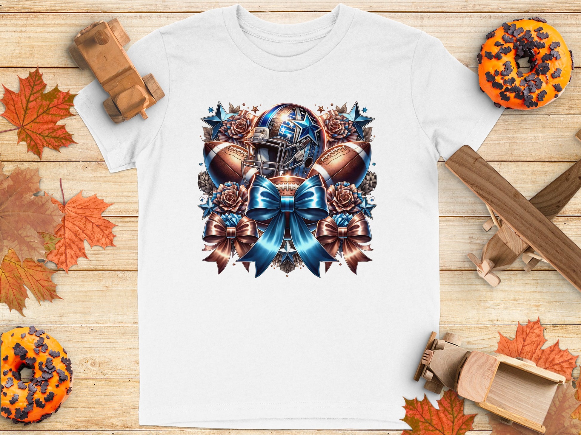 Stylish Football Themed Blue Bow T-shirt product type