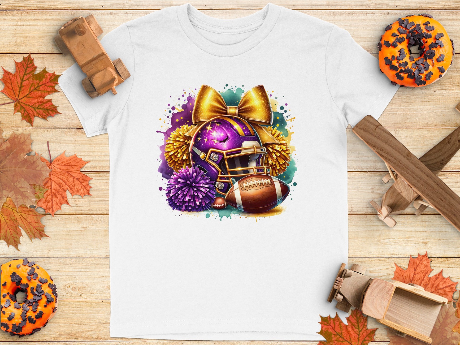 Cheerful Football Helmet and Bow T-shirt product type