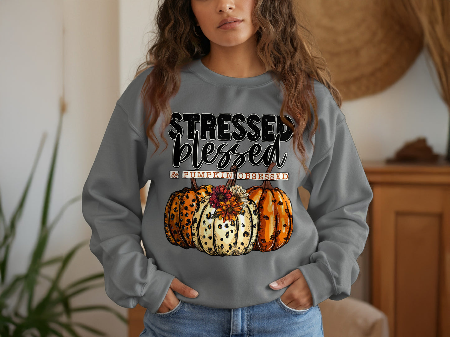 Stressed Blessed and Pumpkin Obsessed Sweatshirt product