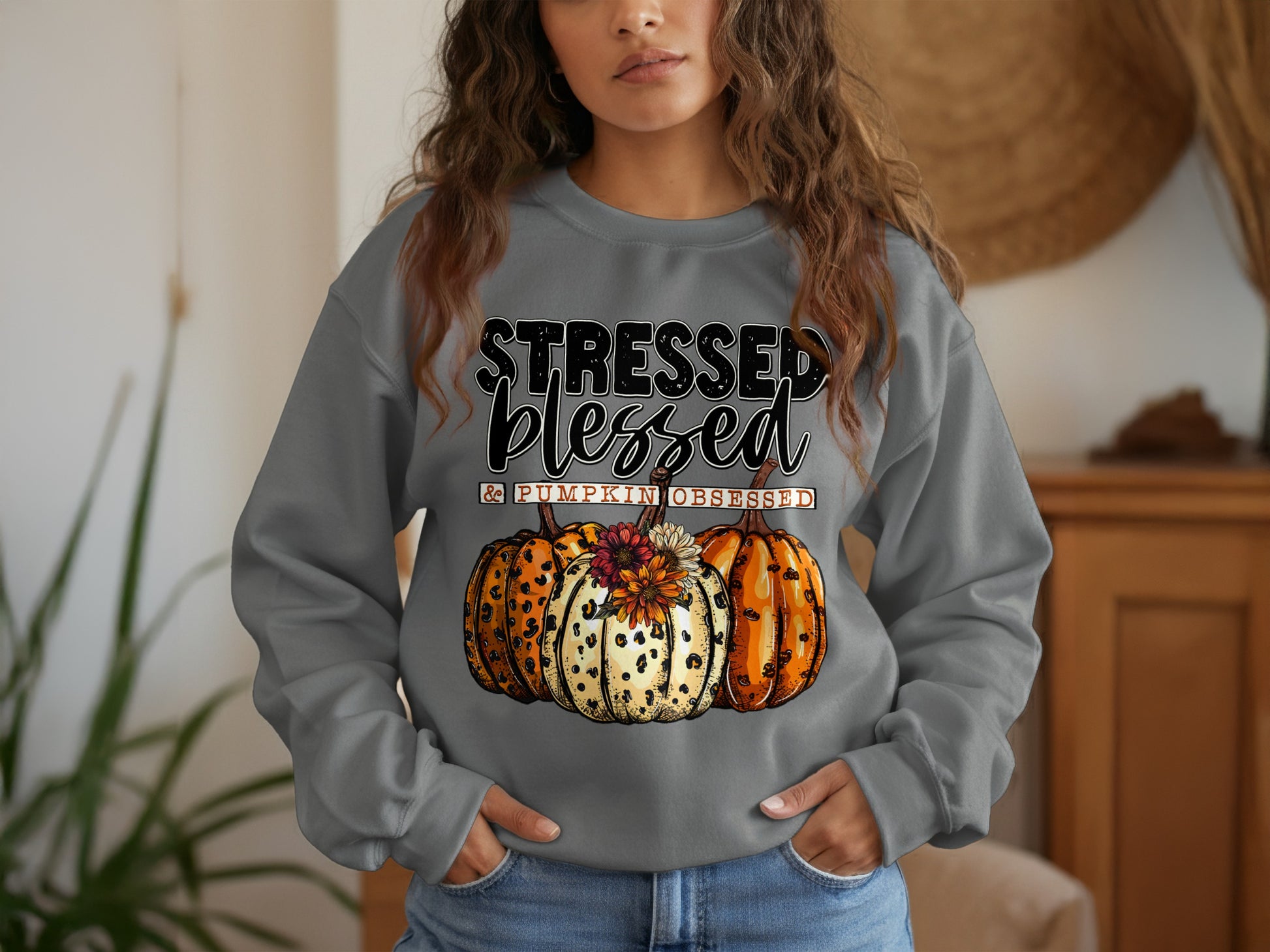 Stressed Blessed and Pumpkin Obsessed Sweatshirt product
