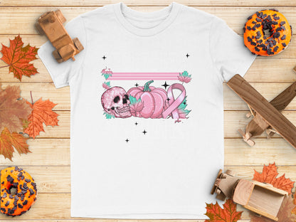 Pink October Skull Pumpkin Ribbon Graphic T-Shirt product