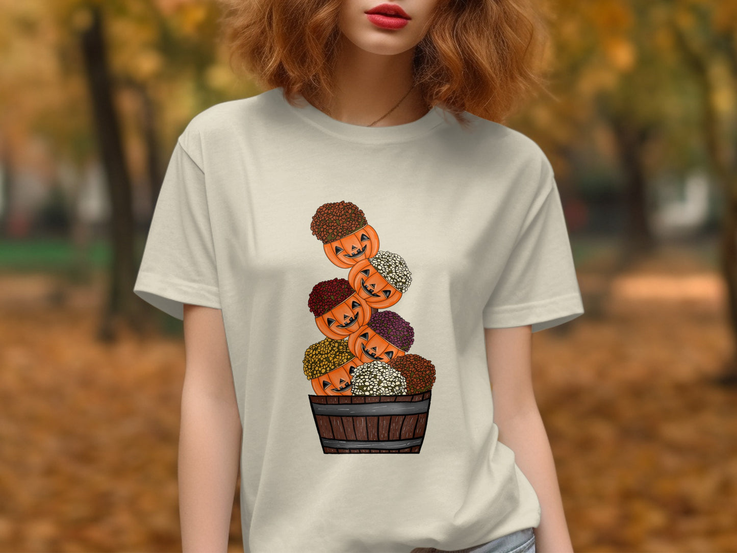 Stacked Halloween Pumpkins and Flowers T-Shirt product type