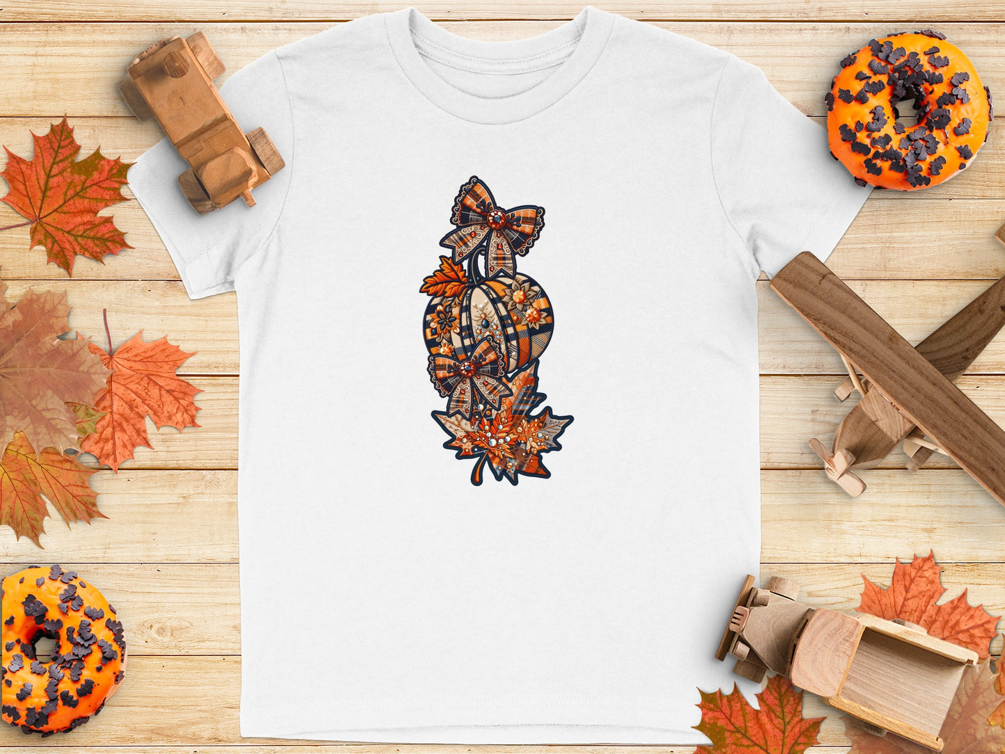 Festive Autumn Leaf and Pumpkin Design T-shirt product