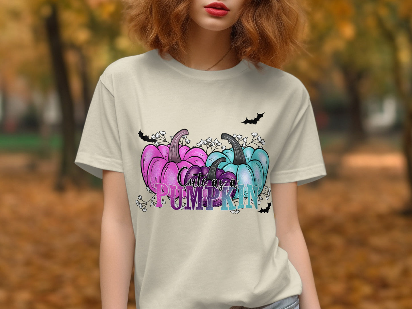Cute Pastel Pumpkins with Bats Graphic T-Shirt product type
