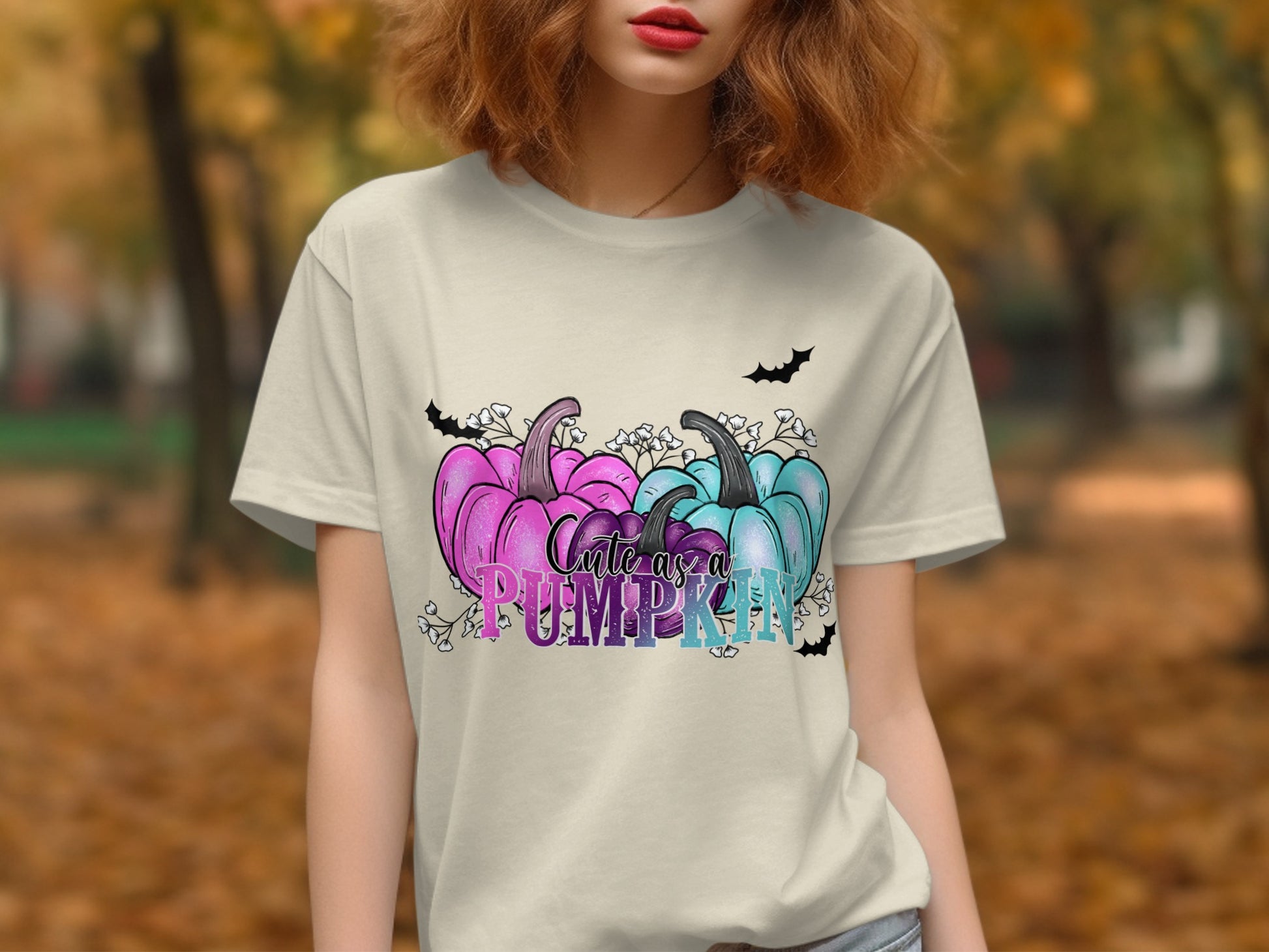 Cute Pastel Pumpkins with Bats Graphic T-Shirt product type