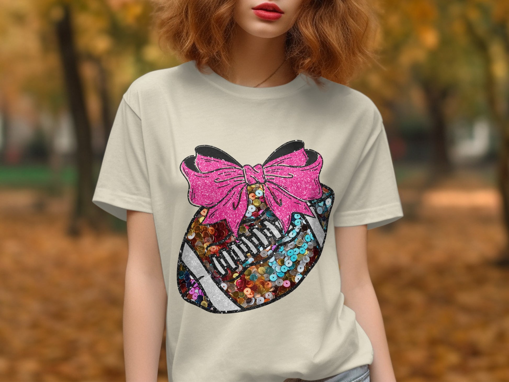 Sparkly Bow Football Graphic Tee Perfect Cute Product Type