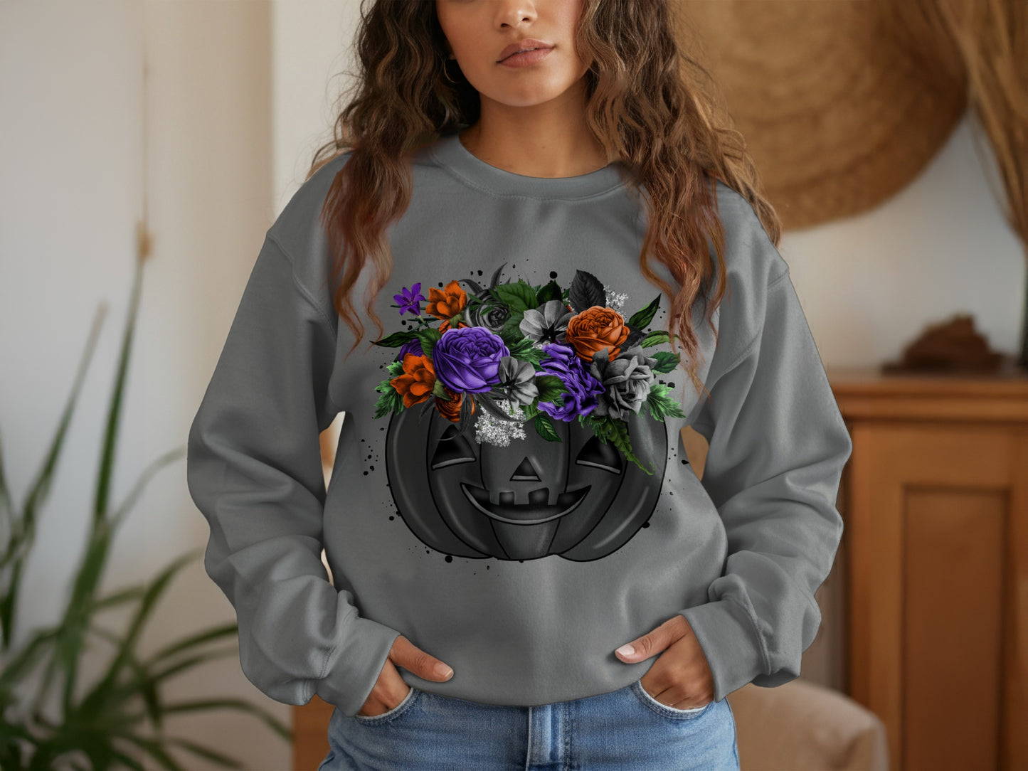 Halloween Pumpkin Floral Graphic Sweatshirt product type