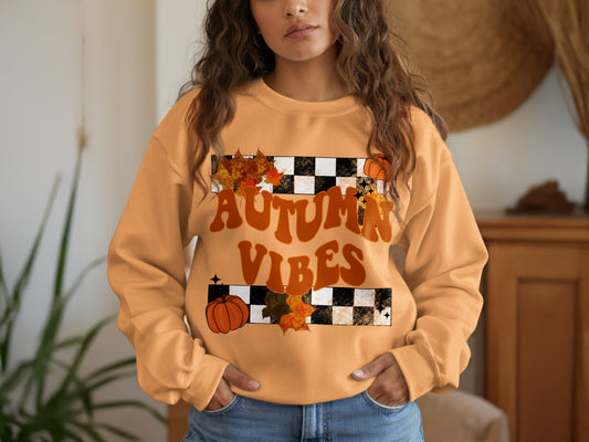 Autumn Vibes Checkered Graphic Sweatshirt product