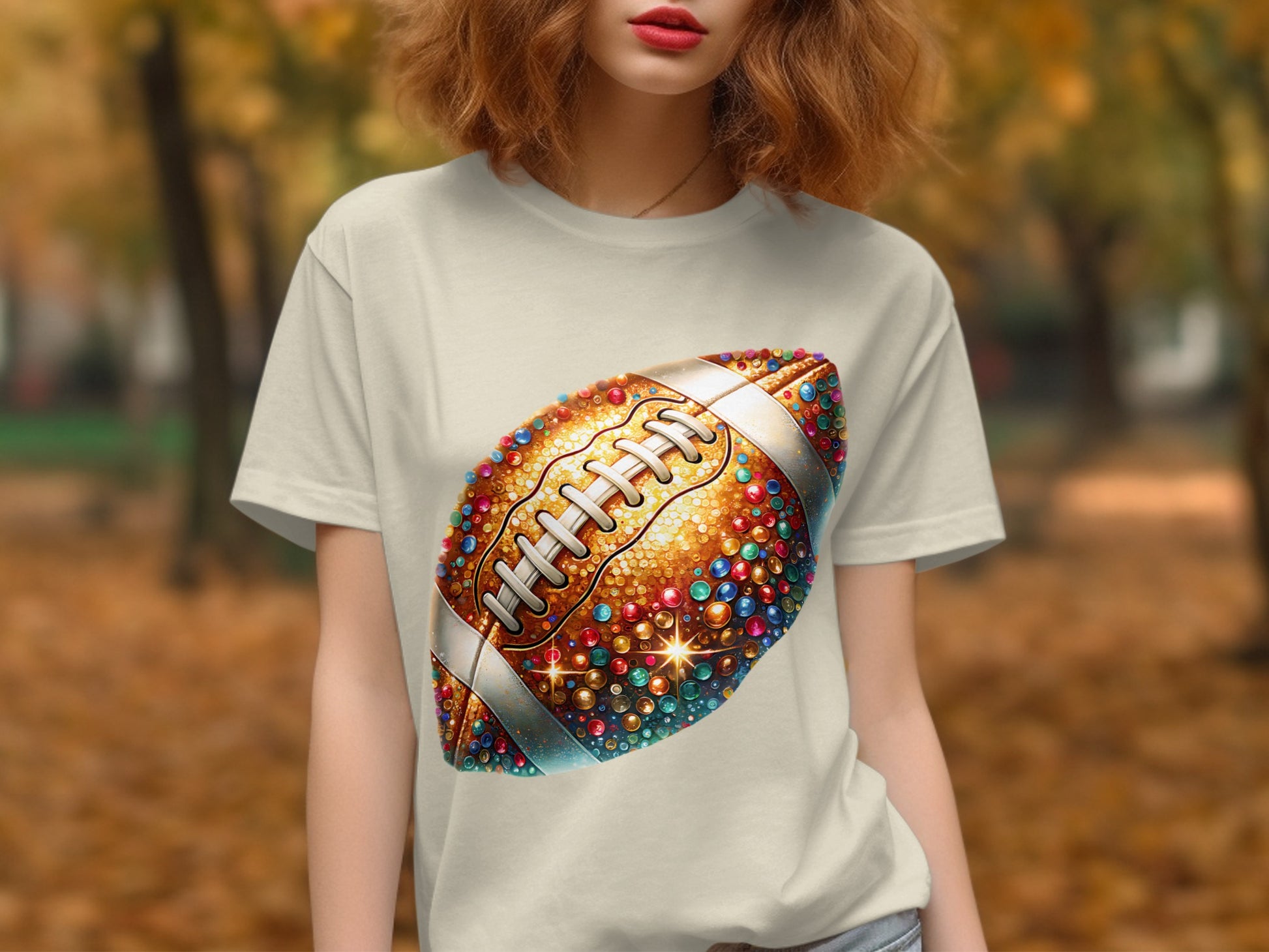 Colorful Sparkling Football Design T-Shirt product type