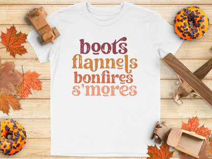 Boots Flannels Bonfires S'mores Printed White T-shirt product type