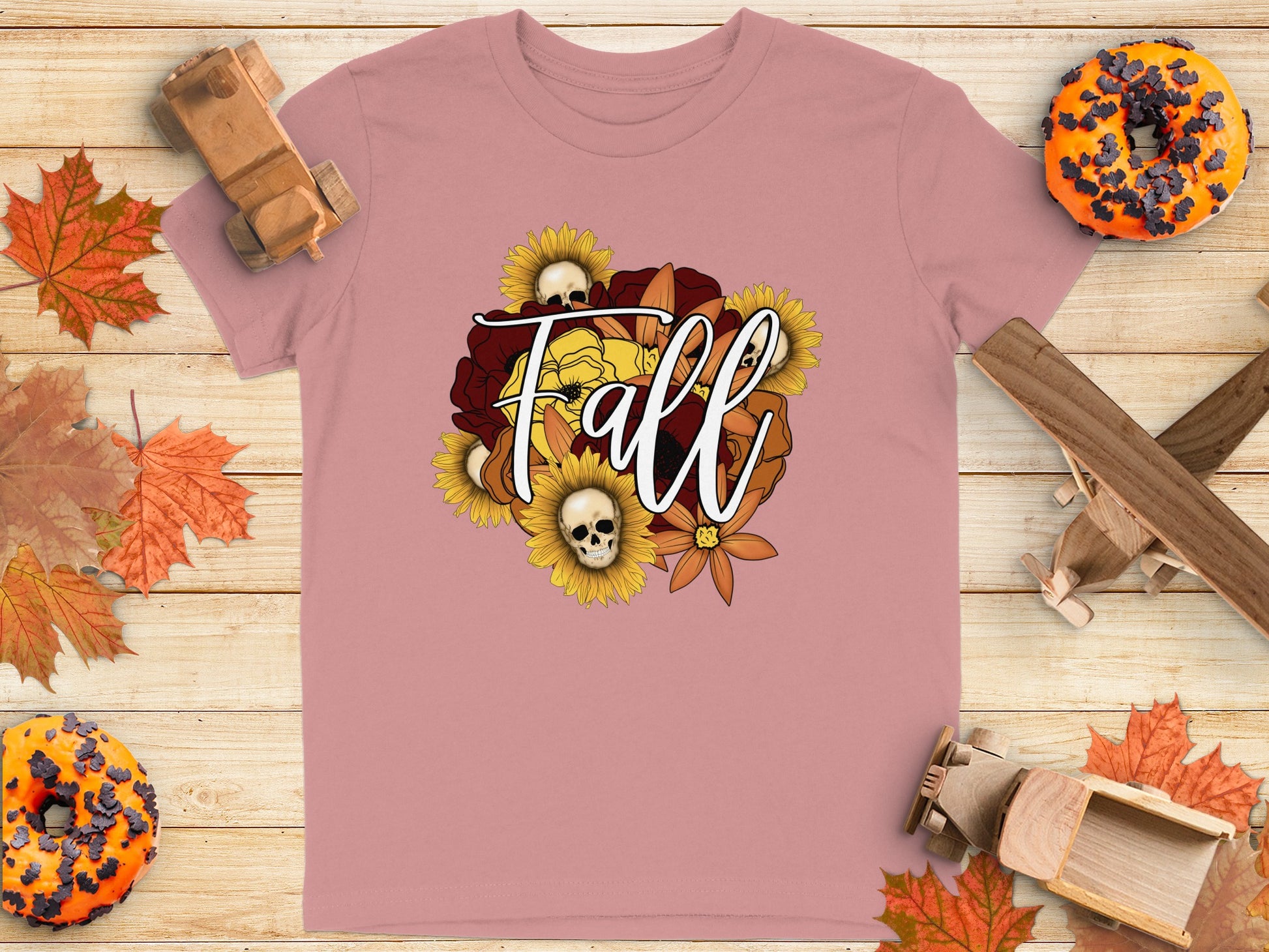 Fall Themed Skull Sunflower Roses T-Shirt product