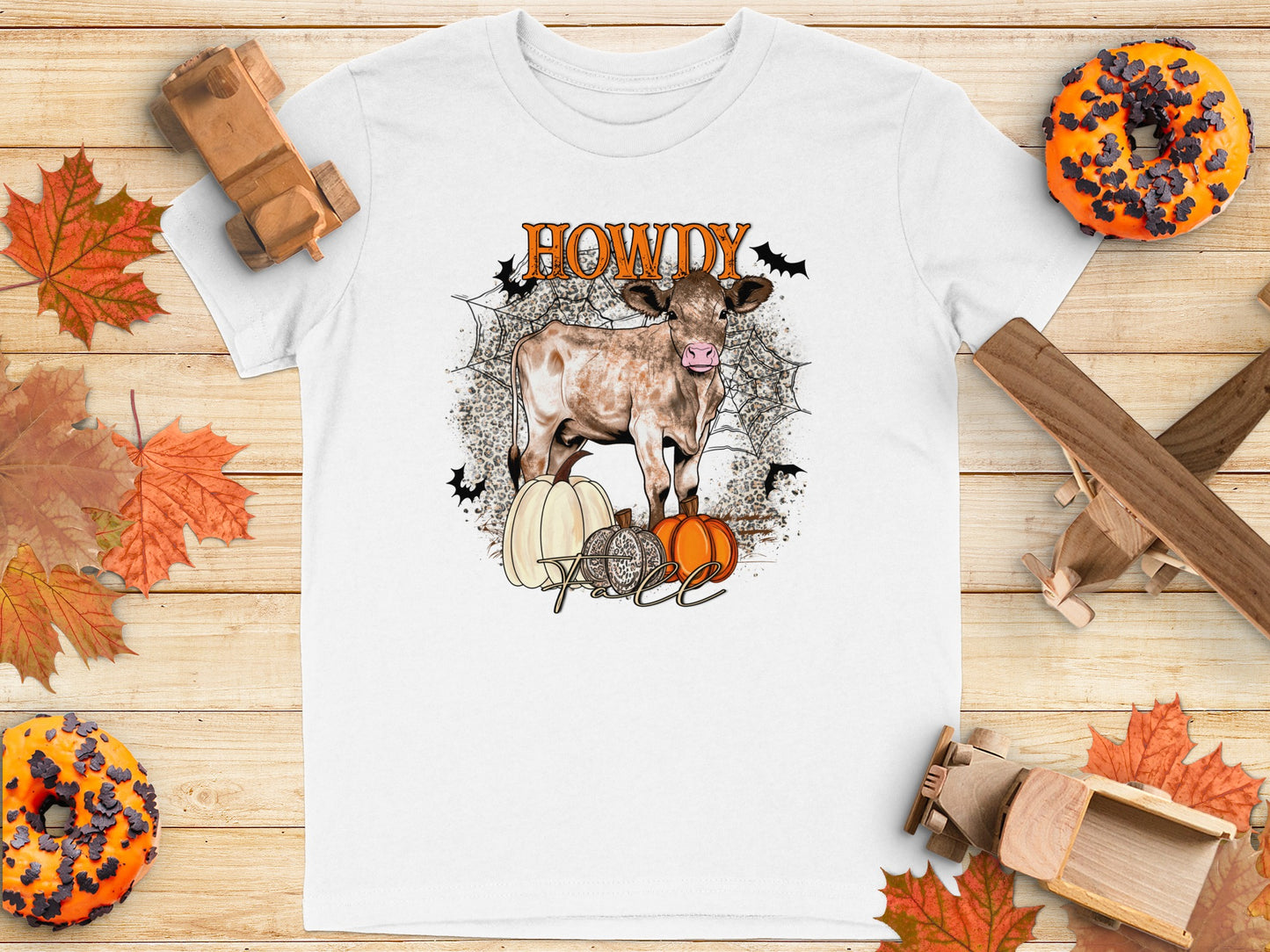 Howdy Fall Cow with Pumpkins and Bats Graphic T-Shirt product type