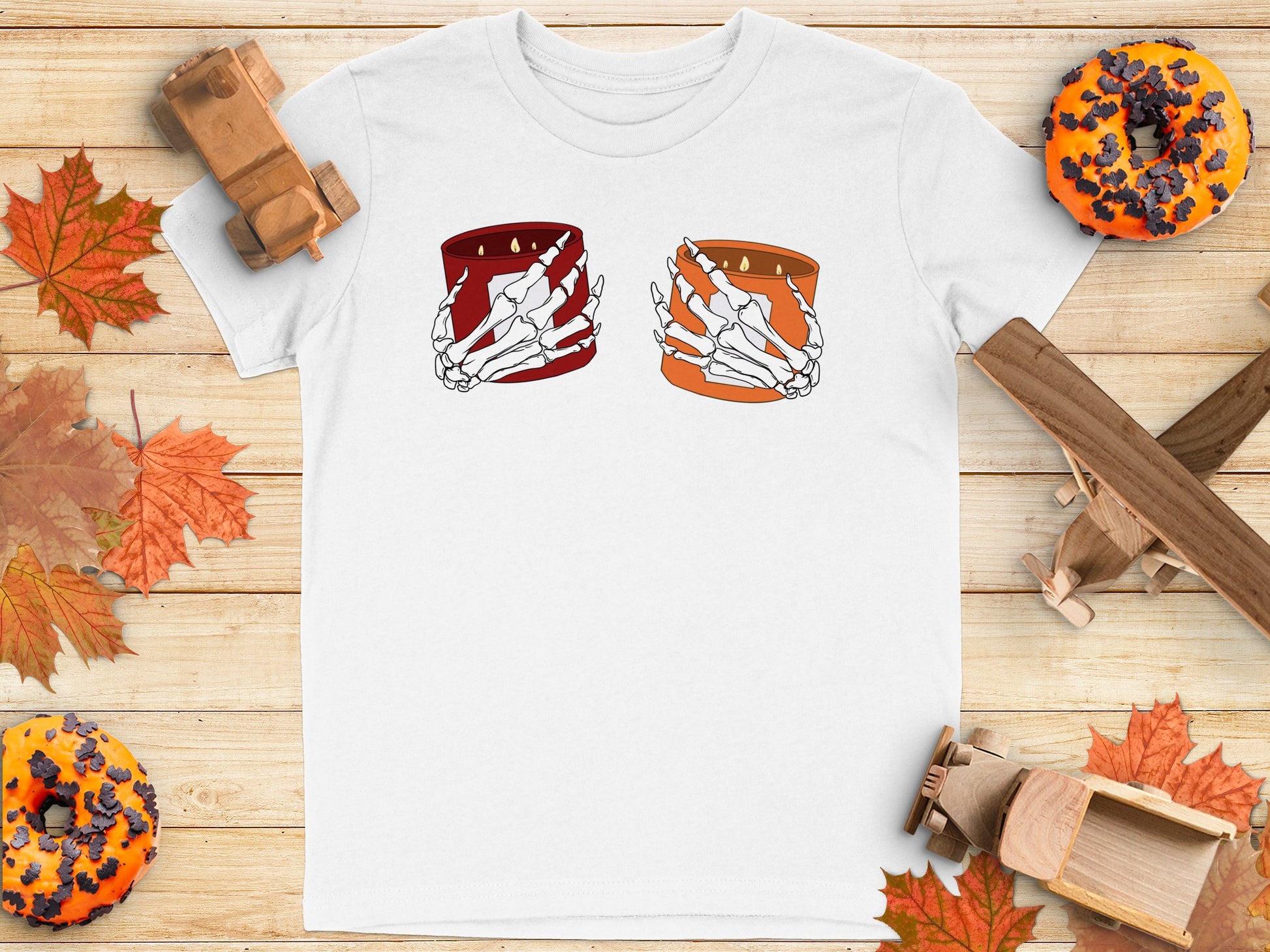 Spooky Skeleton Hands Holding Pumpkin T-Shirt product type
