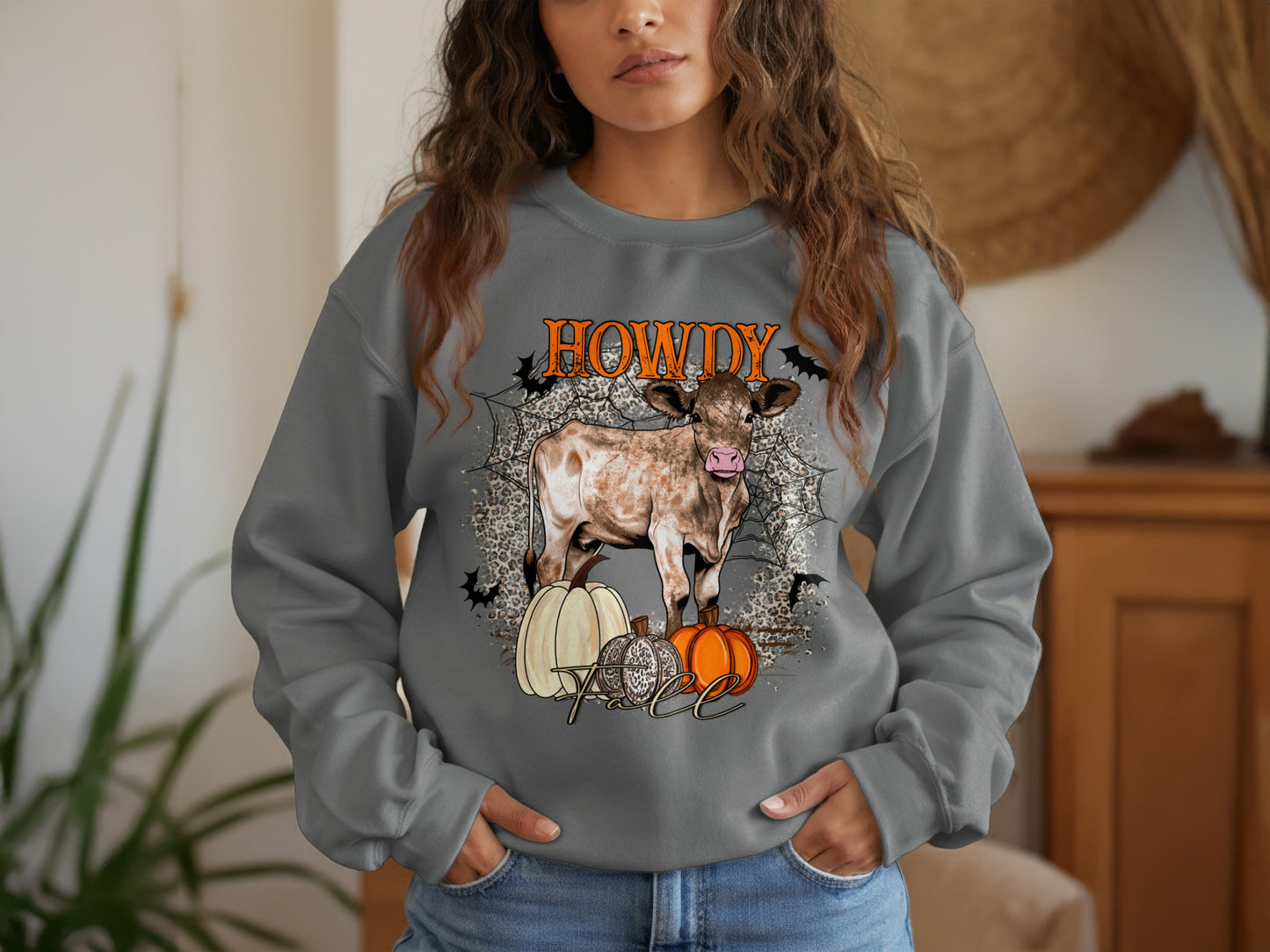 Howdy Fall Cow Pumpkin Graphic Sweatshirt product