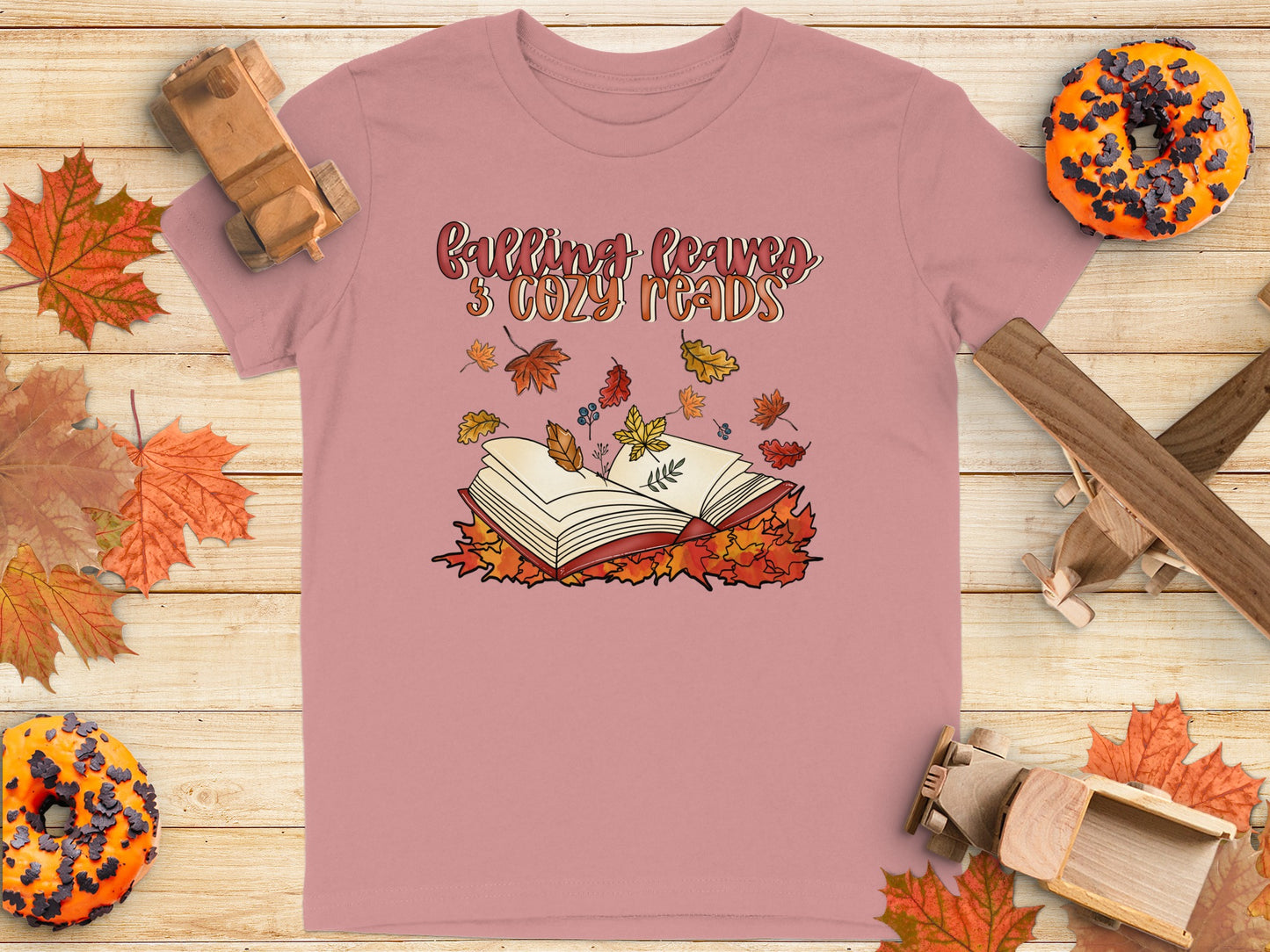 Falling Leaves and Cozy Reads Themed T-shirt Product