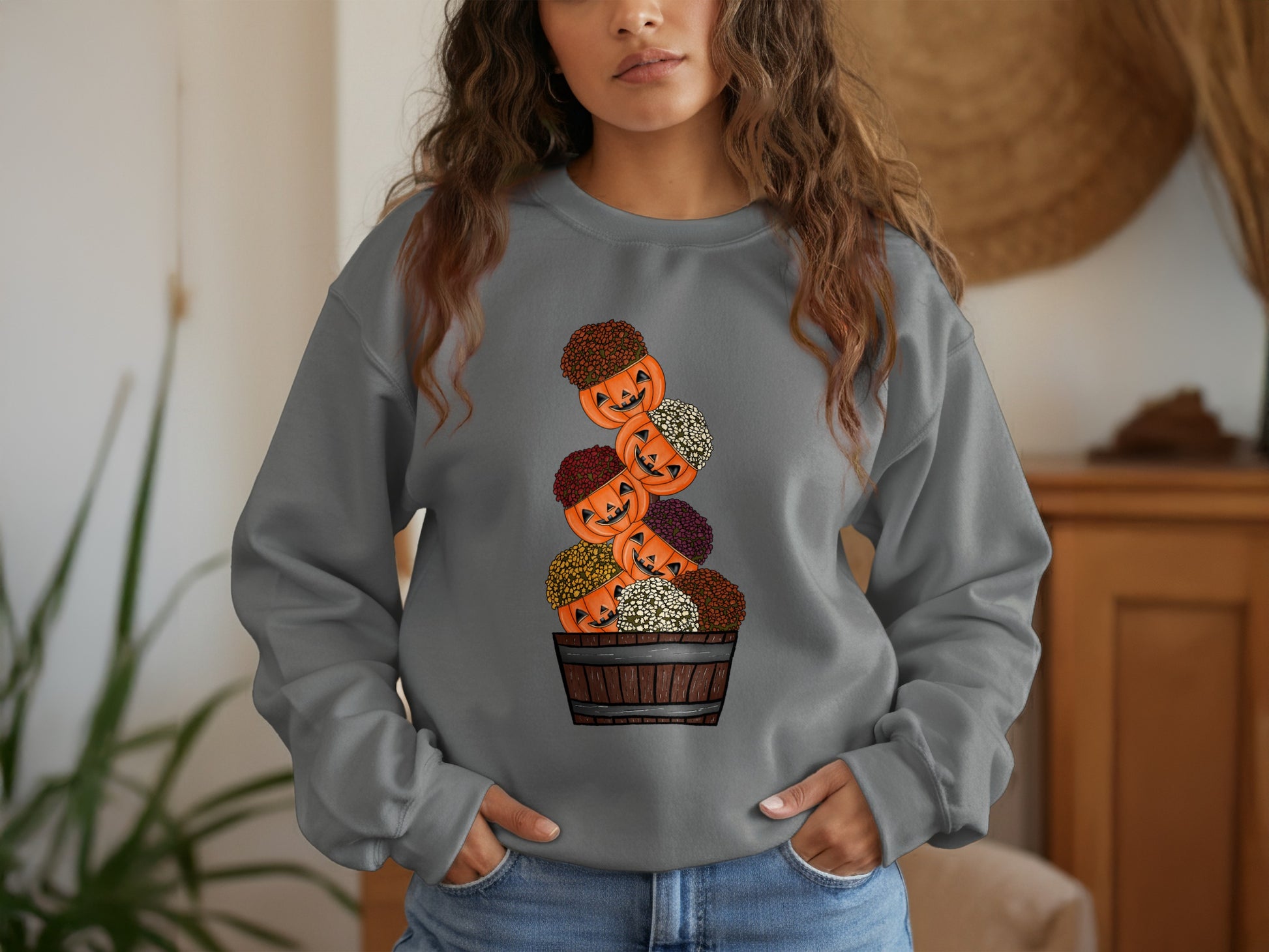 Floral Pumpkin Basket Printed Sweatshirt product