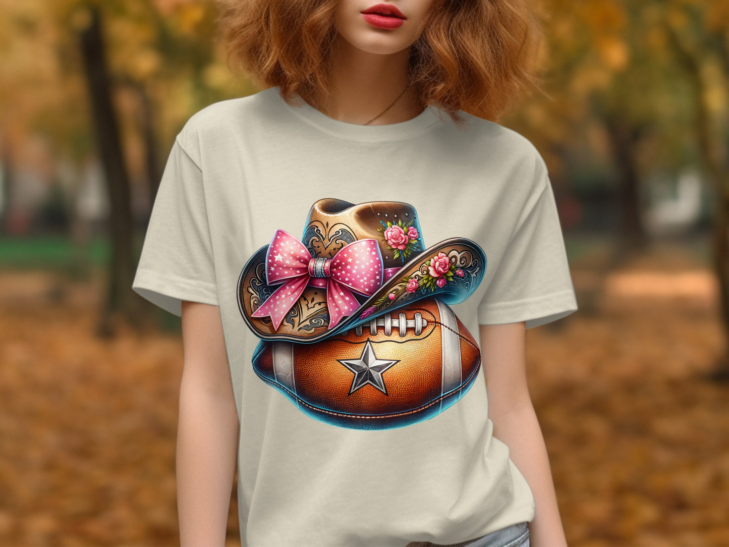 Football and Floral Cowgirl Hat Graphic T-Shirt product