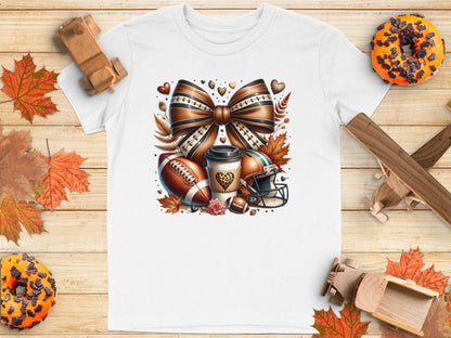 Fall Football Themed Bow and Coffee T-shirt product