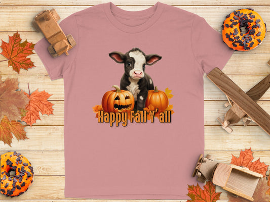 Happy Fall Y'all Cute Cow and Pumpkins Design product