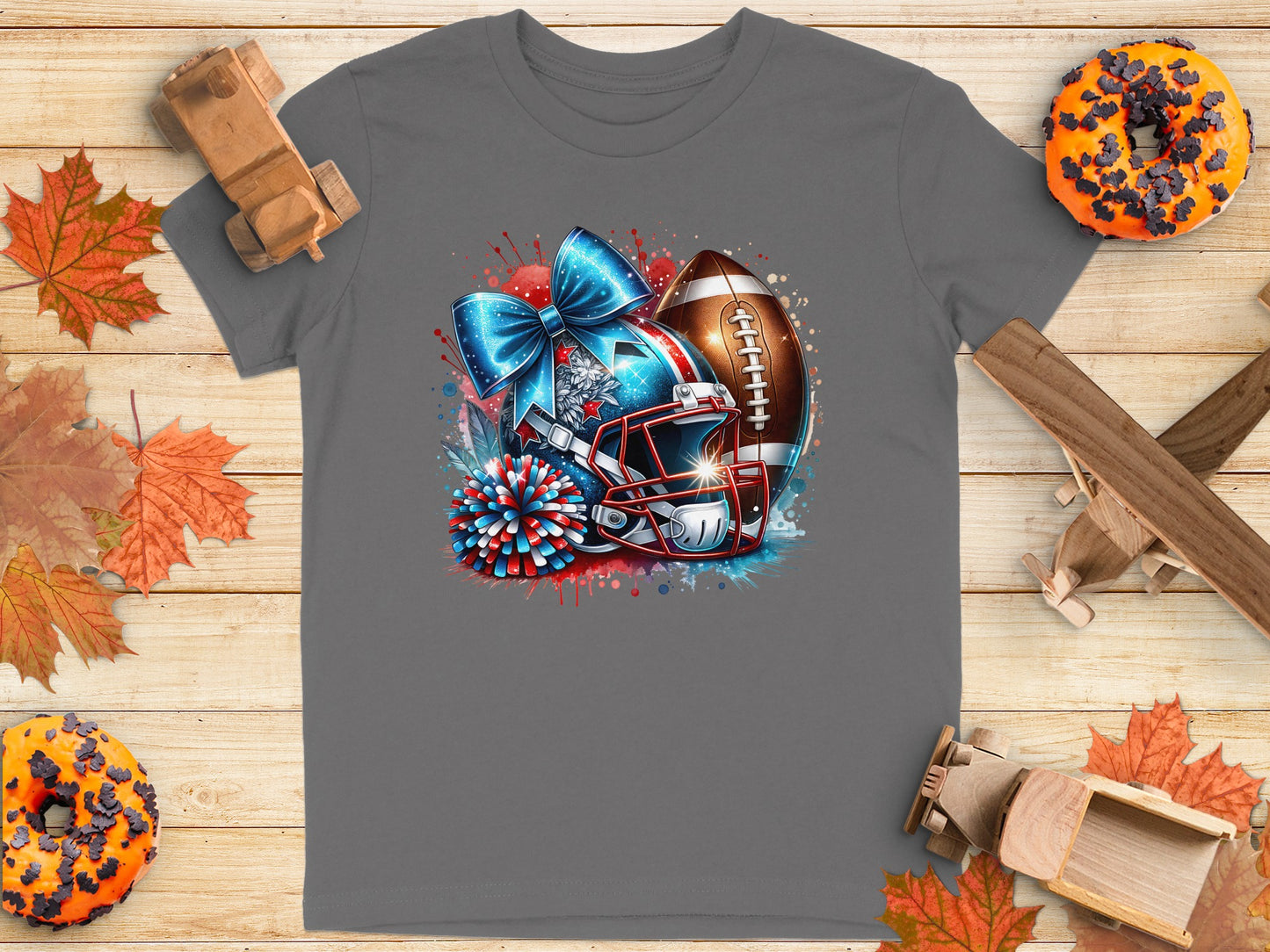 Blue Bow Football and Pom Pom Design Shirt product type