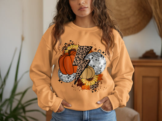 Festive Autumn Pumpkin and Disco Ball Sweatshirt product