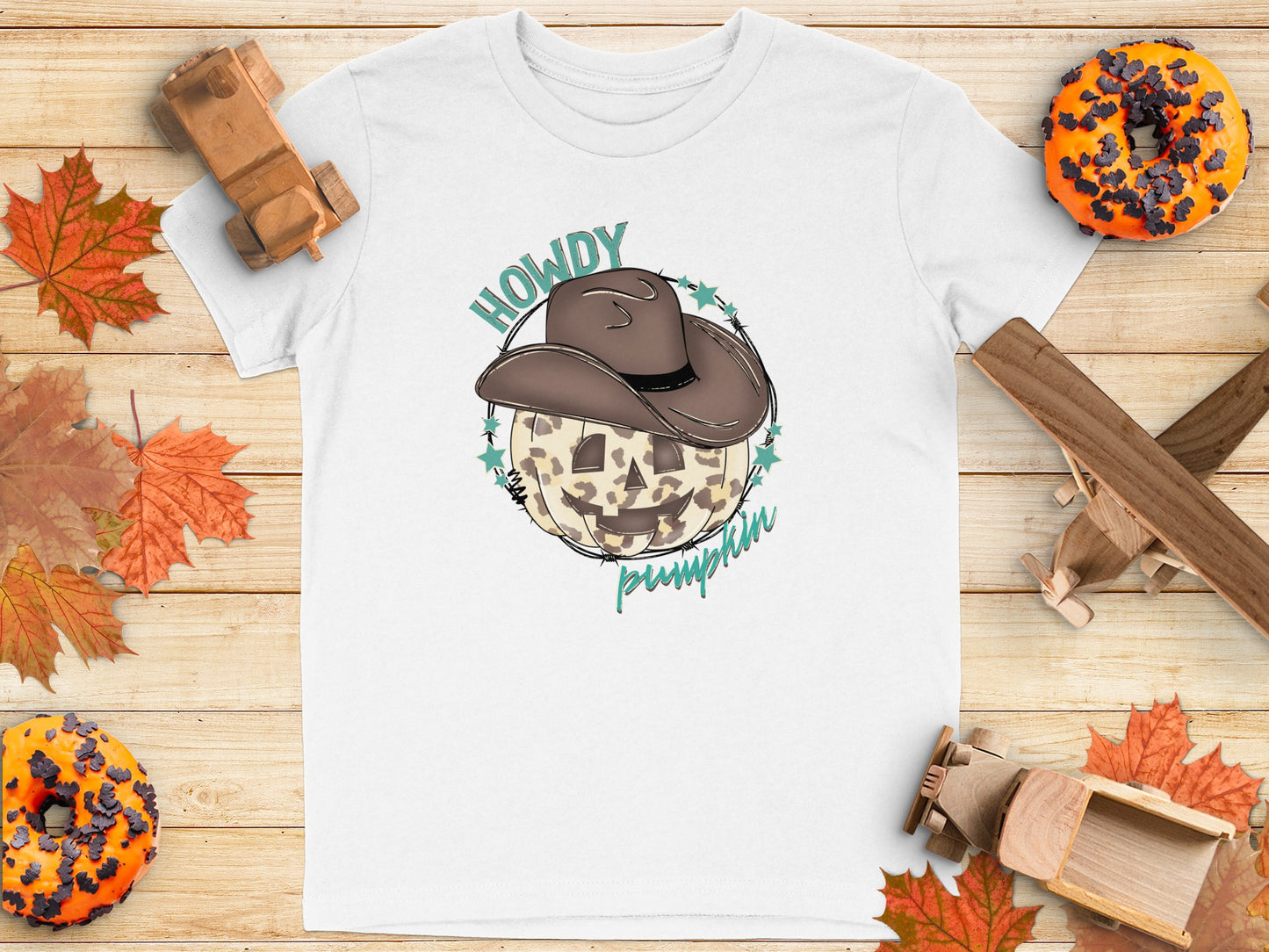 Howdy Pumpkin Shirt With Cowboy Hat Graphic product type