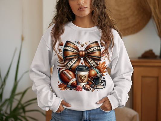 Women's Bow and Football Graphic Crewneck Sweatshirt product type