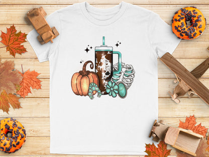 Fall Season Skeleton Pumpkin Iced Coffee T-shirt product type