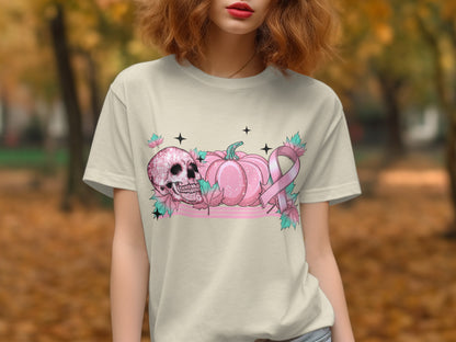 Pink Ribbon and Sparkling Skull Graphic T-shirt product