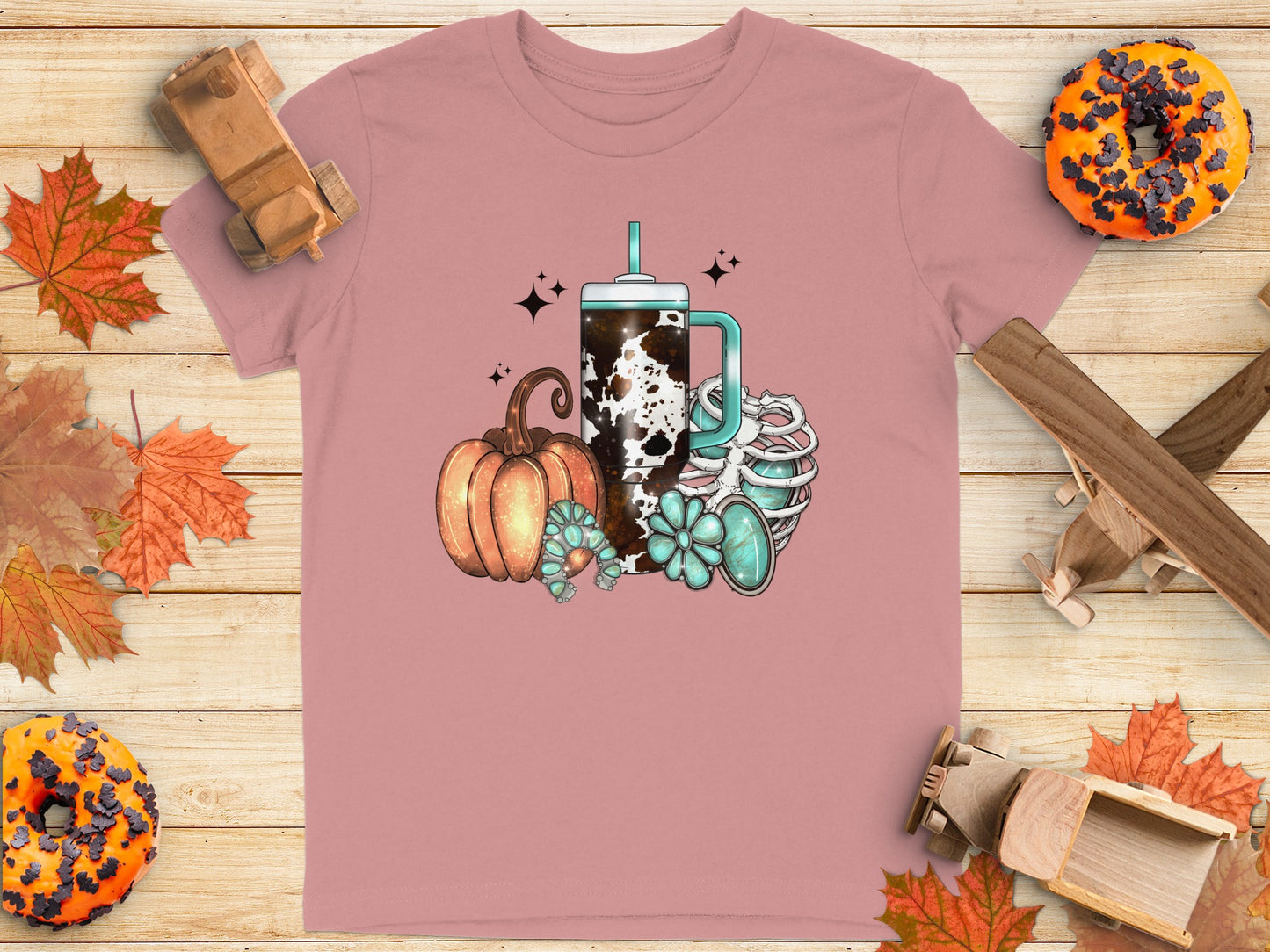 Autumn Pumpkin Cow Print Skeleton Graphic Tee product