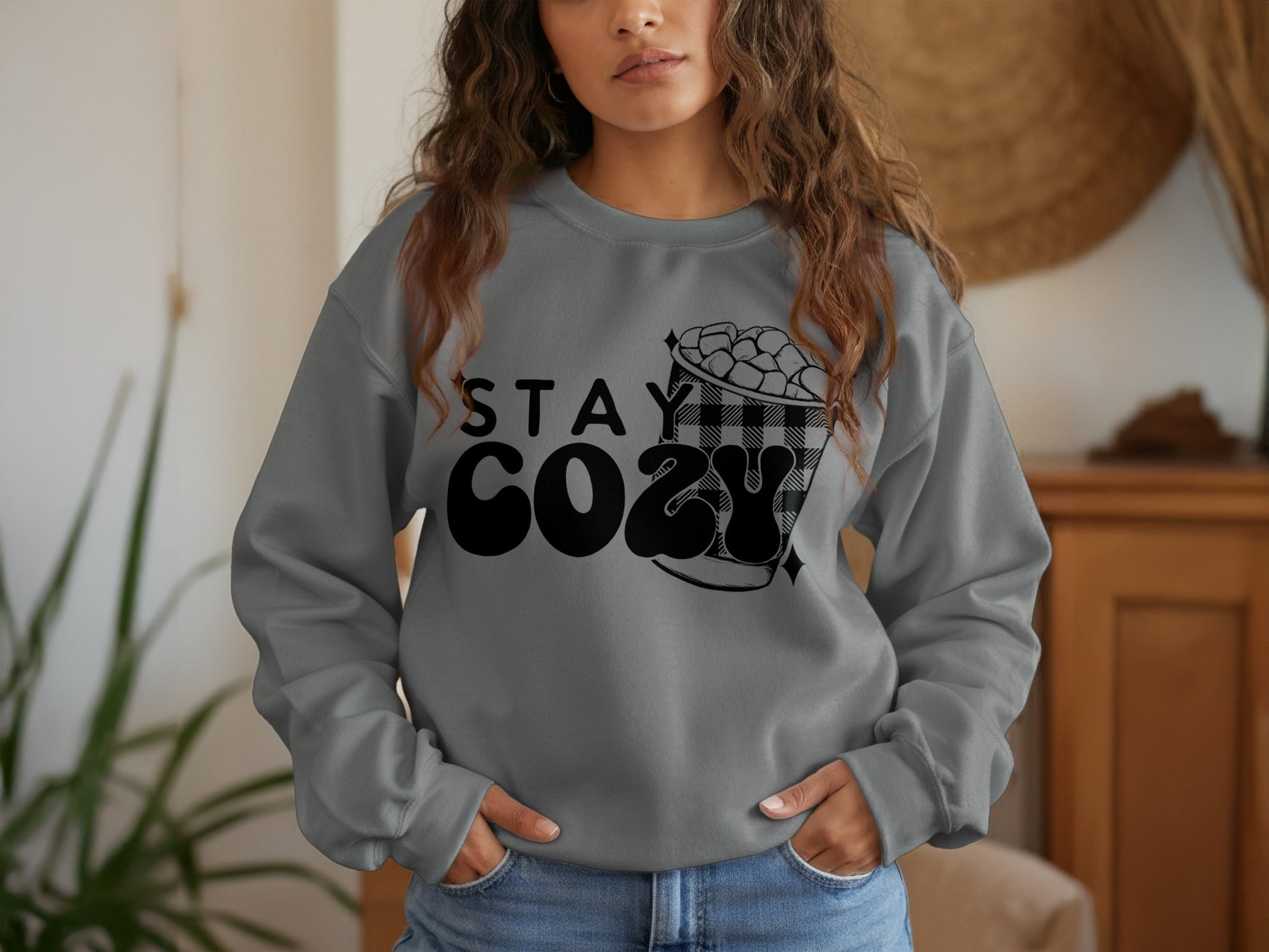 Stay Cozy Sweater with Basket and Yarn Graphic product