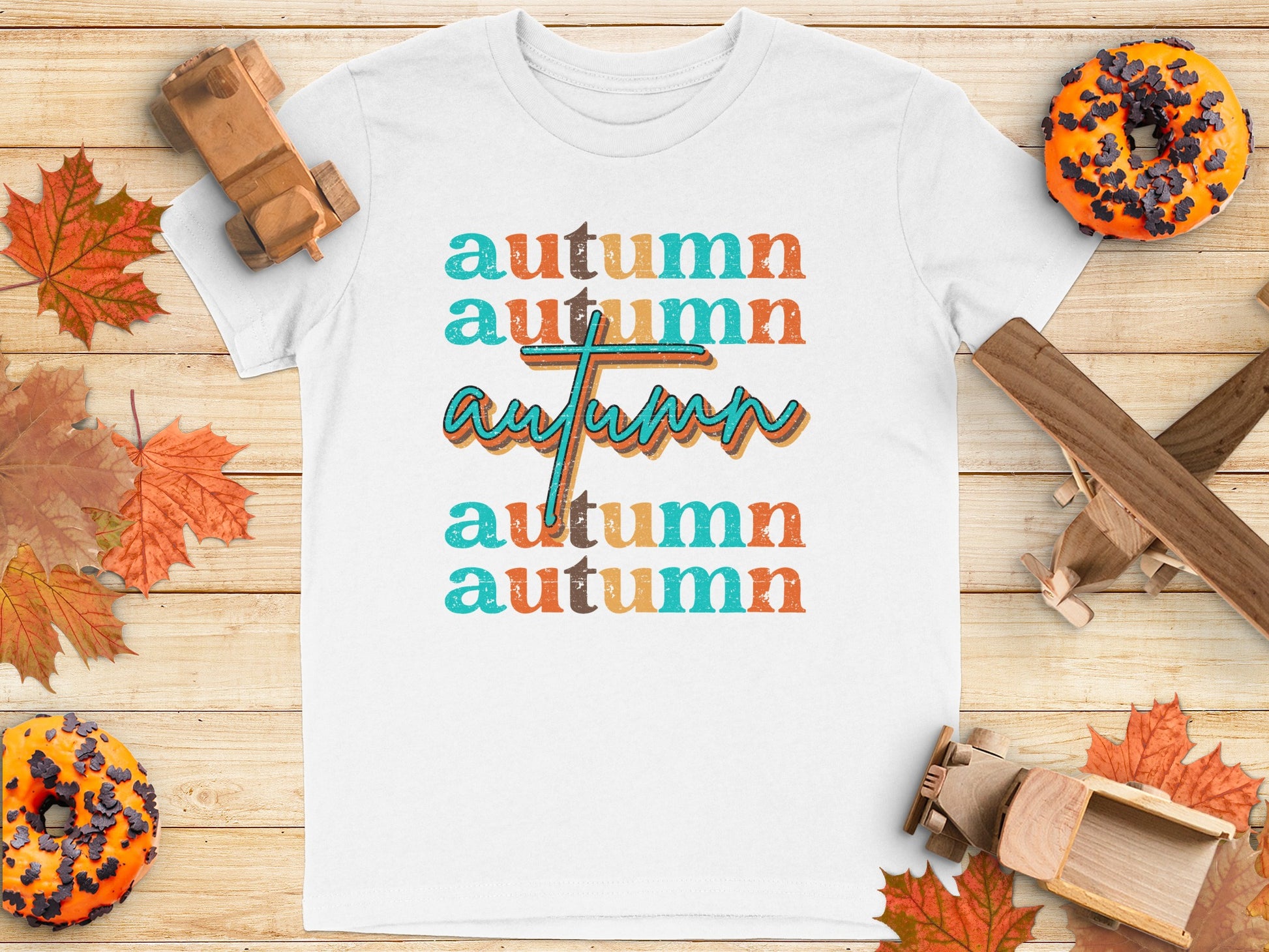 Autumn Graphic Tee with Multicolor Word Design product type